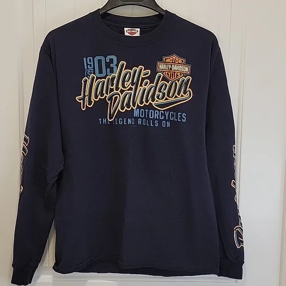 Harley-Davidson Vintage Men's Black Long Sleeve Shirt Colorado Size Medium - Picture 7 of 9